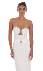 Golden Rose Cutout Maxi Dress in White