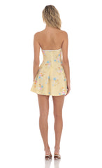 White Trim Floral Fit and Flare Dress in Yellow