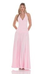 Halter Drop Waist Maxi Dress in Pink