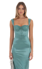 Satin Lace Maxi Dress in Blue