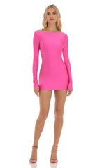 Open Back Bodycon Dress in Hot Pink