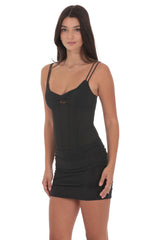 Mesh Corset Rhinestone Dress in Black