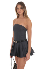 Strapless Pleated Dress in Grey