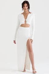 ivory ribbed knit button front maxi skirt