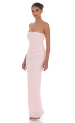 Strapless Ruffle Maxi Dress in Pink
