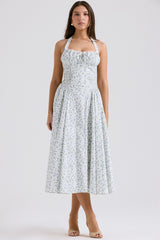 white bluebell print cotton halter sundress
