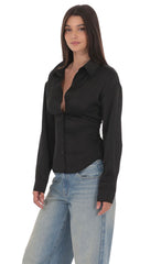 Satin Button-Up Shirt in Black