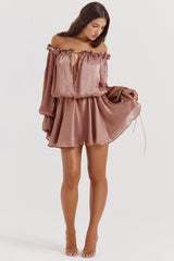 hazelnut off shoulder dress