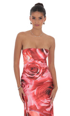 Rose Strapless Maxi Dress in Red