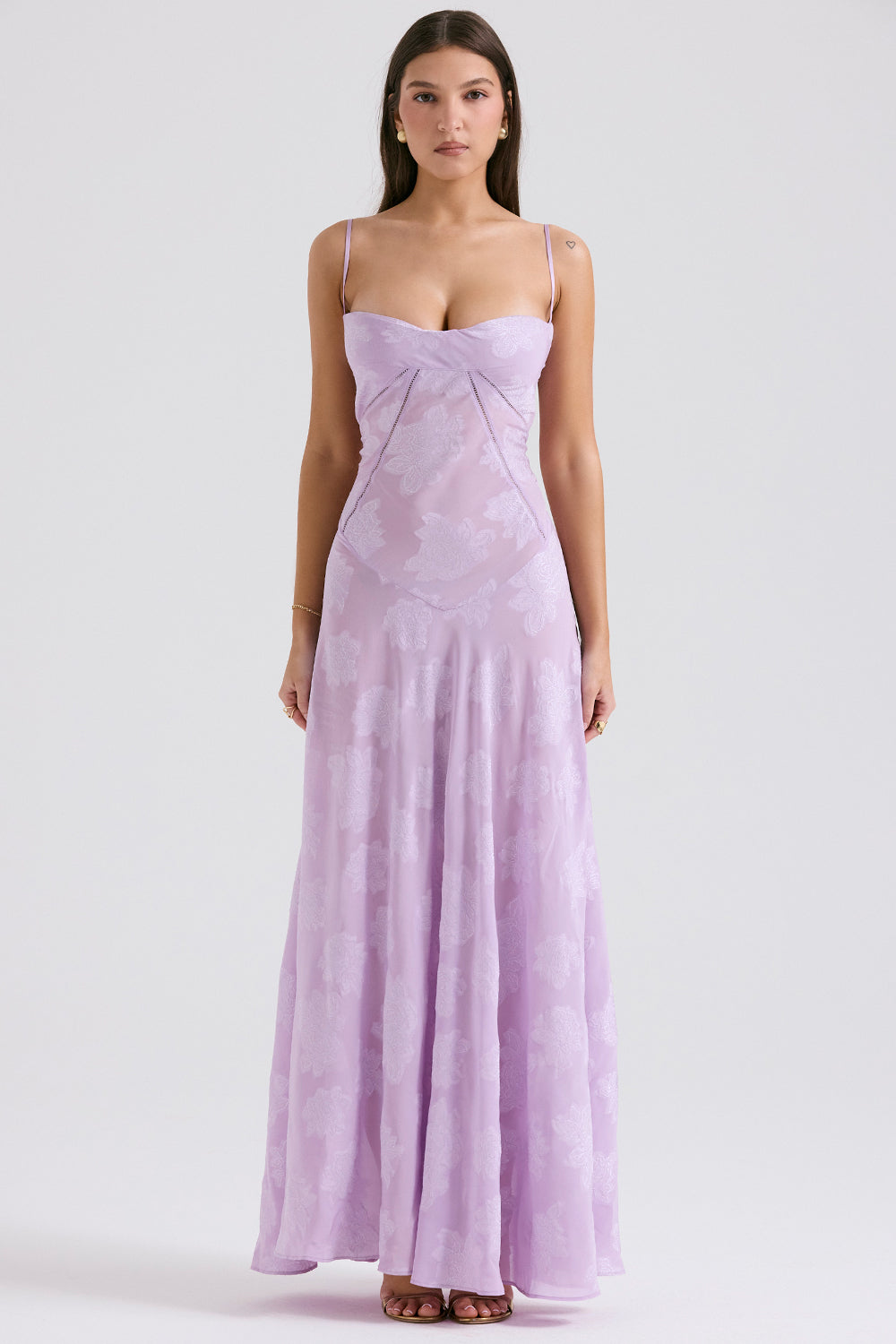 orchid floral lace back maxi dress
