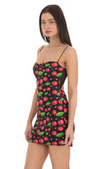 Cherry Print Bodycon Dress in Black