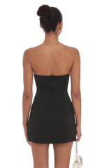 White Trim Strapless Dress in Black