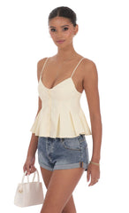 Pinstripe Pleated Flare Top in Pastel Yellow