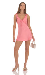 Floral Satin V-Neck Dress in Coral