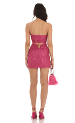 Sequin Strapless Mini Dress in Pink