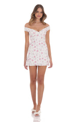 Off Shoulder Lace Floral Dress in White