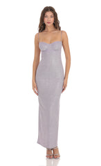 Shimmer Back Slit Bodycon Dress in Lavender