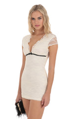 Lace Short Sleeve Bodycon Dress in Cream