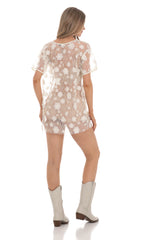 3D Floral T-Shirt Dress in Cream