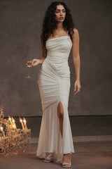 ivory ruched maxi dress