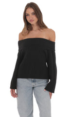 Oversized Knit Off Shoulder Jumper in Black