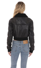 Sherpa Washed Faux Leather Jacket in Black