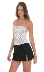 Mesh Polka Dot Ruched Tube Top in White