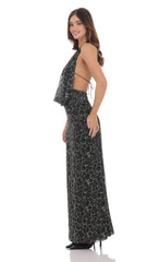 Plunge Cowl Neck Maxi Dress in Cheetah Print