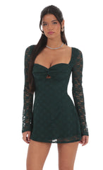 Lace Twist Cutout Dress in Green