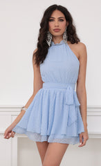 Halter Chiffon Dress in Blue Dots