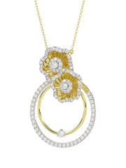 Halo Flower Yellow Gold Pendant Necklace