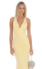 Front Twist V-Neck Maxi Dress in Yellow