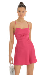 Satin A-Line Dress in Pink