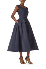 Bateau Neck Tea Length Dress