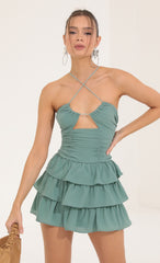 Crepe Ruffle Dress in Green