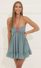 Halter Dress in Green Print