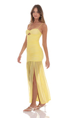 Mesh Ruched Mermaid Dress in Yellow