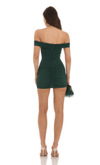 Off Shoulder Mesh Bodycon Dress in Green