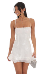 Sequin Ruffle Dress in White