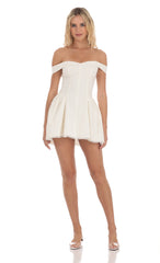 Off Shoulder Fit and Flare Dress in White