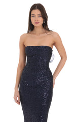 Sequin Strapless Maxi Dress in Navy