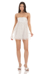 Floral Embroidered Babydoll Dress in White