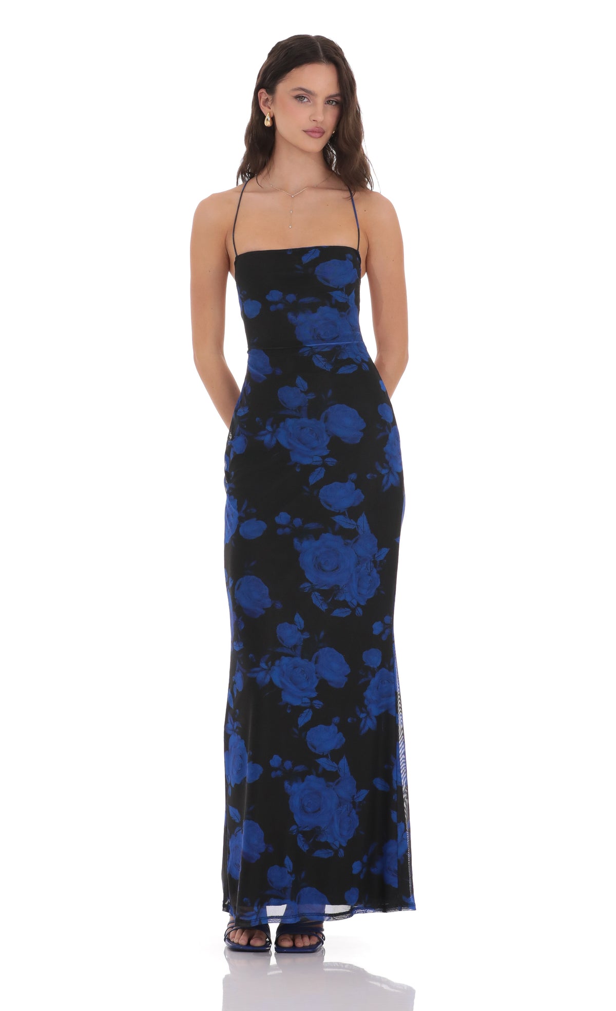 Floral Bodycon Open Back Maxi Dress