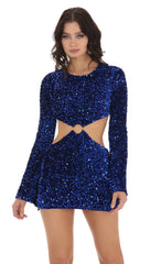Velvet Sequin Cutout Dress in Blue
