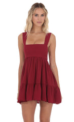 Square Neckline Babydoll Dress in Red