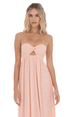 Strapless Lace Cutout Dress in Peach