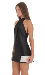 Satin Cross Halter Dress in Black