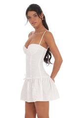 Floral Double Bow Drop Waist Dress in White