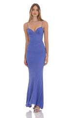 Mesh Open Back Maxi Dress in Periwinkle