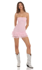 Lace Strapless Bodycon Dress in Pink